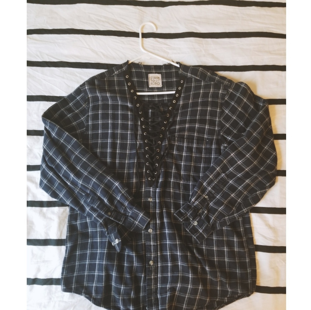 Blue Oversized Plaid Shirt